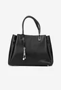 Geanta dama din piele texturata neagra cu ornament