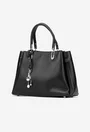 Geanta dama din piele texturata neagra cu ornament