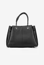 Geanta dama din piele texturata neagra cu ornament