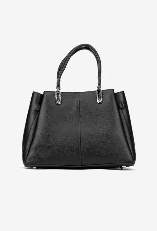 Geanta dama din piele texturata neagra cu ornament