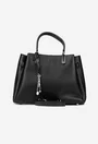 Geanta dama din piele texturata neagra cu ornament