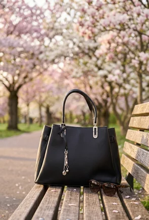 Geanta dama din piele texturata neagra cu ornament