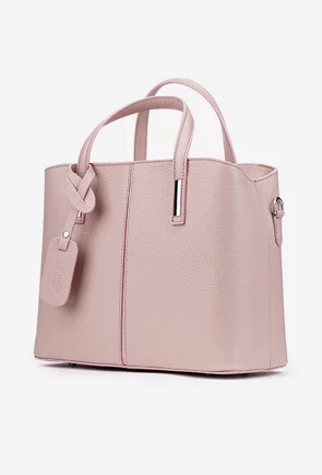 Geanta dama din piele texturata roz pudra
