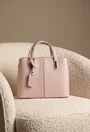 Geanta dama din piele texturata roz pudra