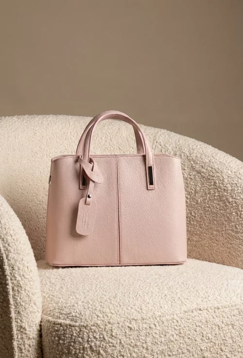 Geanta dama din piele texturata roz pudra