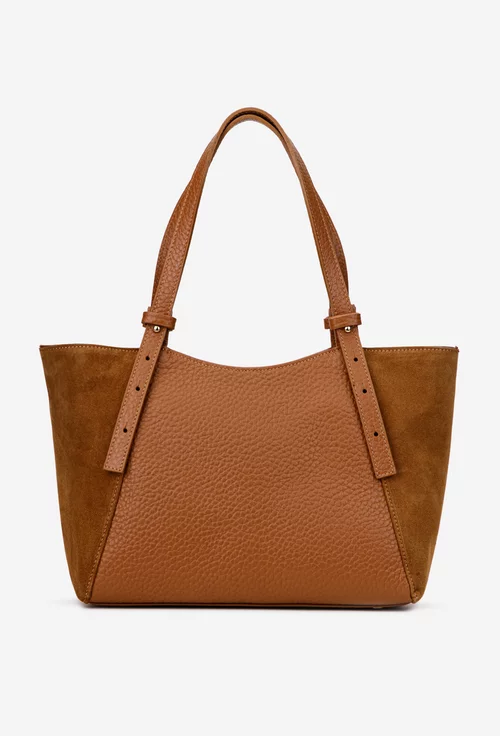 Geanta dama din piele texturata si intoarsa maro