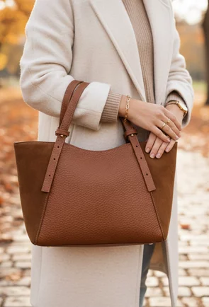 Geanta dama din piele texturata si intoarsa maro