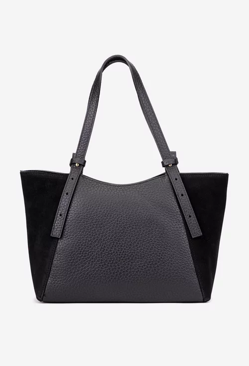 Geanta dama din piele texturata si intoarsa neagra