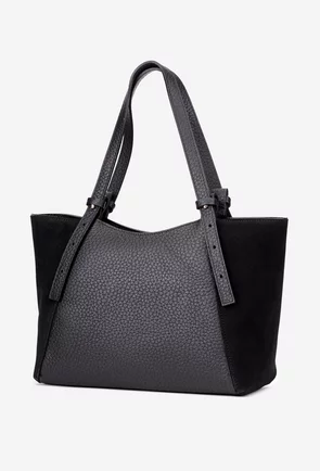 Geanta dama din piele texturata si intoarsa neagra
