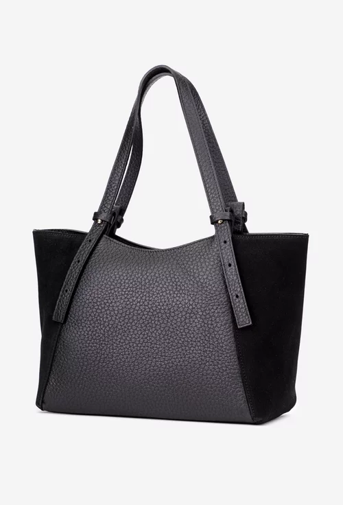 Geanta dama din piele texturata si intoarsa neagra