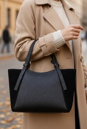 Geanta dama din piele texturata si intoarsa neagra