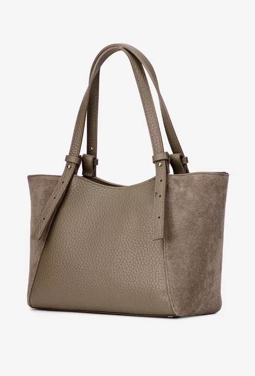 Geanta dama din piele texturata si intoarsa taupe