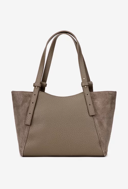 Geanta dama din piele texturata si intoarsa taupe