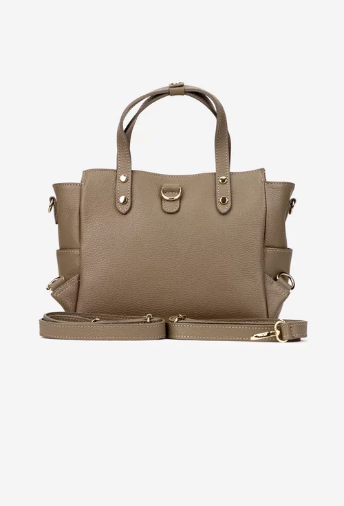 Geanta dama din piele texturata taupe