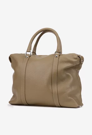 Geanta dama din piele texturata taupe