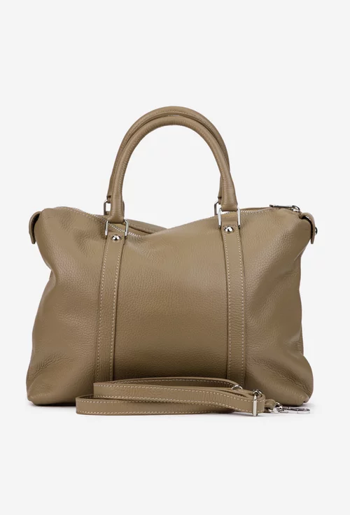 Geanta dama din piele texturata taupe
