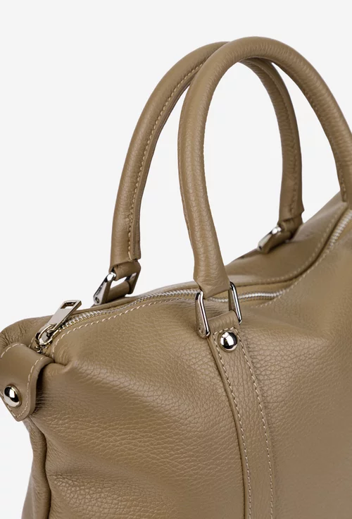 Geanta dama din piele texturata taupe