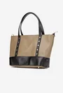 Geanta dama din piele texturata taupe cu negru