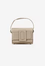 Geanta dama din piele texturata taupe cu ornament