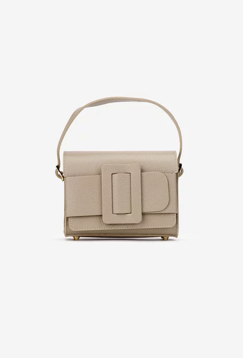 Geanta dama din piele texturata taupe cu ornament