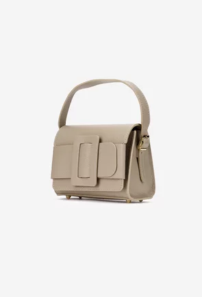 Geanta dama din piele texturata taupe cu ornament