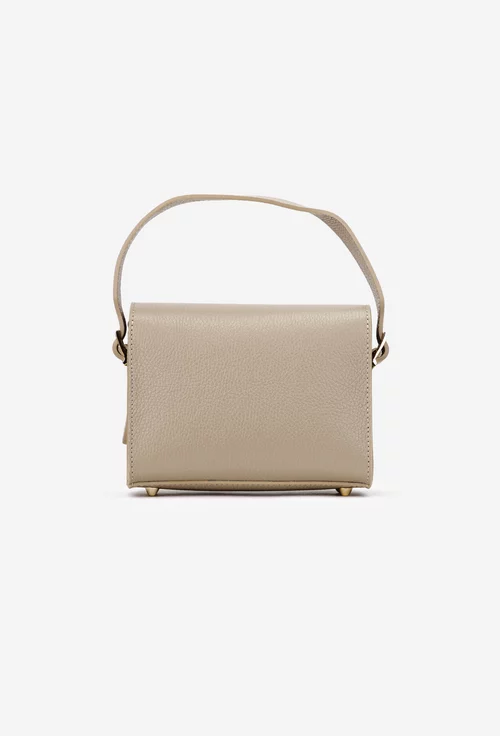 Geanta dama din piele texturata taupe cu ornament