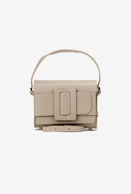 Geanta dama din piele texturata taupe cu ornament