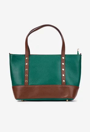Geanta dama din piele texturata verde cu maro