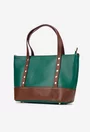 Geanta dama din piele texturata verde cu maro