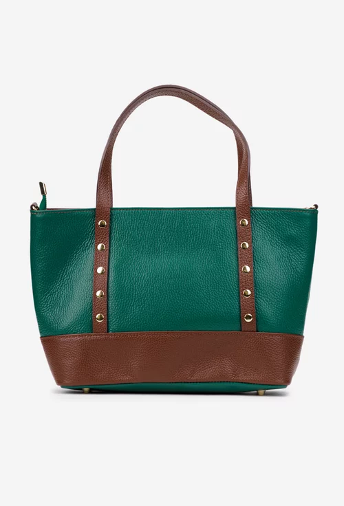 Geanta dama din piele texturata verde cu maro