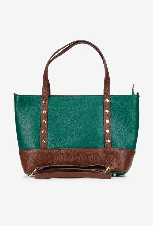 Geanta dama din piele texturata verde cu maro