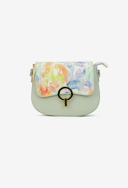 Geanta dama din piele texturata verde deschis cu detalii florale picture - 2