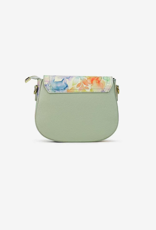 Geanta dama din piele texturata verde deschis cu detalii florale picture - 4