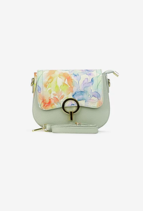Geanta dama din piele texturata verde deschis cu detalii florale picture - 5
