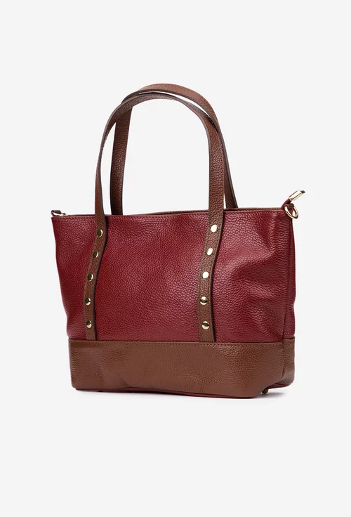 Geanta dama din piele texturata visinie cu maro