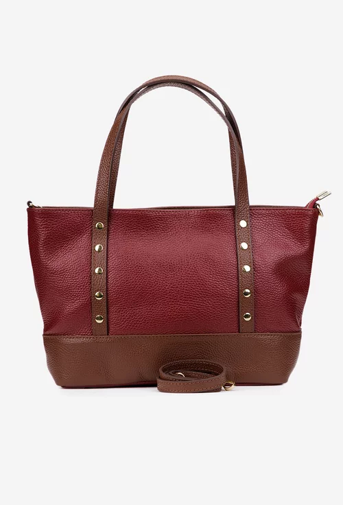 Geanta dama din piele texturata visinie cu maro