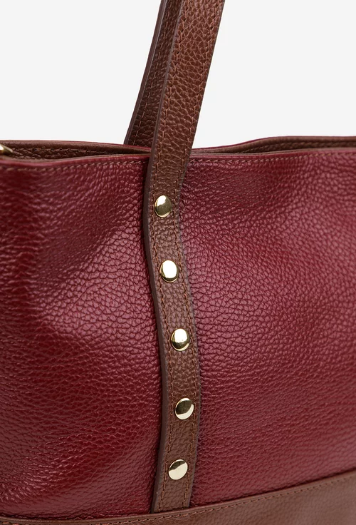 Geanta dama din piele texturata visinie cu maro