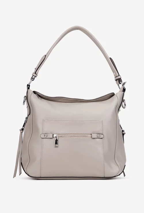 Geanta dama gri din piele cu buzunare