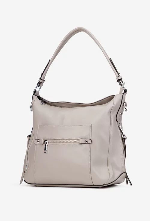 Geanta dama gri din piele cu buzunare