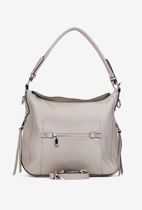 Geanta dama gri din piele cu buzunare