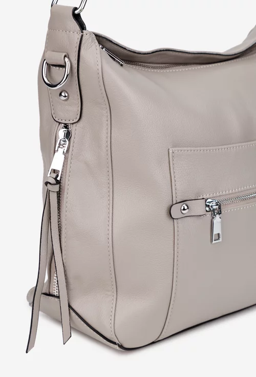 Geanta dama gri din piele cu buzunare