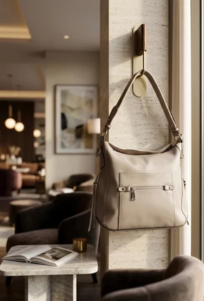 Geanta dama gri din piele cu buzunare