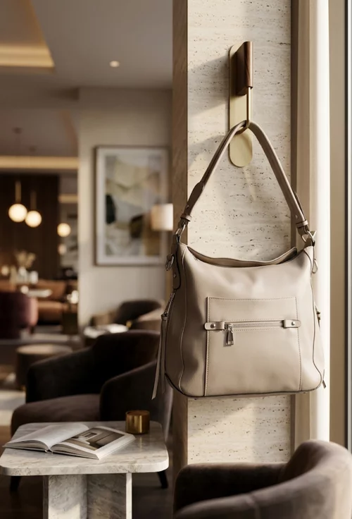 Geanta dama gri din piele cu buzunare