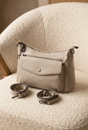 Geanta dama gri din piele naturala