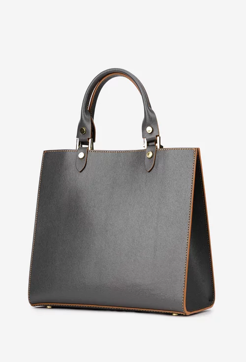 Geanta dama gri din piele naturala