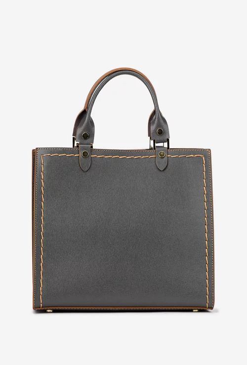 Geanta dama gri din piele naturala