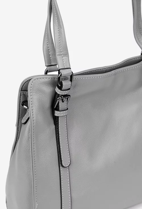 Geanta dama gri din piele texturata