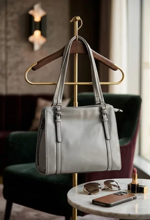 Geanta dama gri din piele texturata