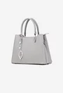 Geanta dama gri din piele texturata cu ornament detasabil
