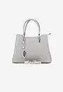 Geanta dama gri din piele texturata cu ornament detasabil